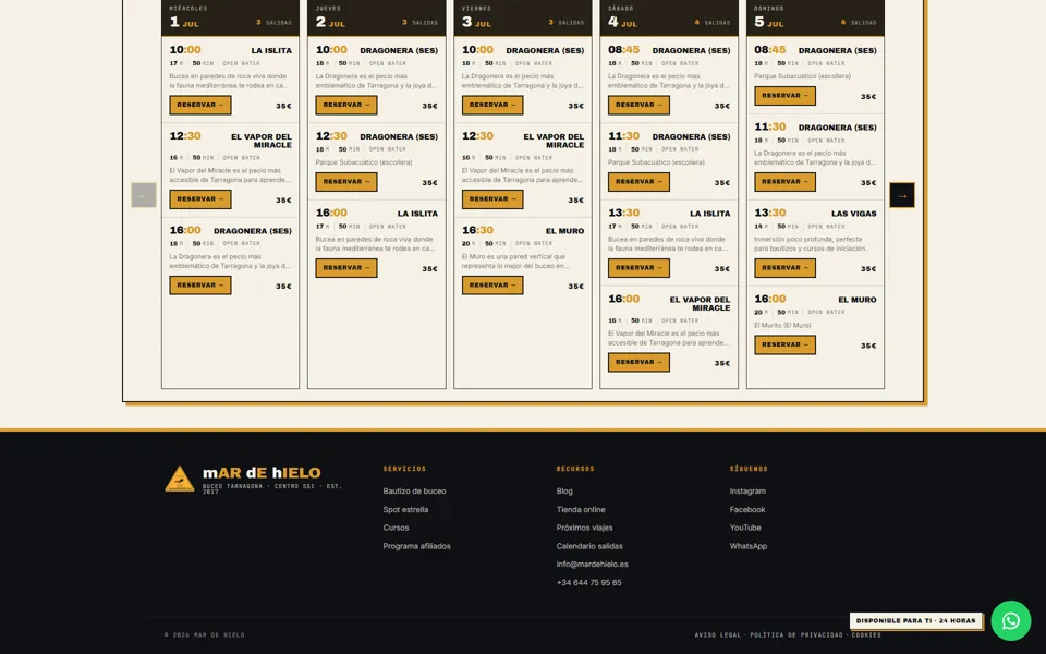Calendario de salidas e inmersiones con reserva online en la web del club